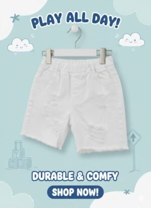 Unisex Toddler White Distressed Shorts – Durable & Comfy Playwear