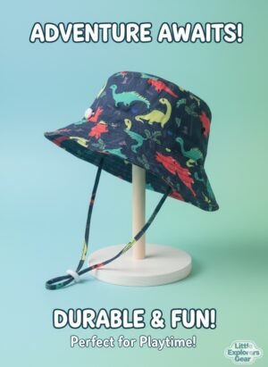 Kids Dinosaur Bucket Hat with Chin Strap – Durable & Fun