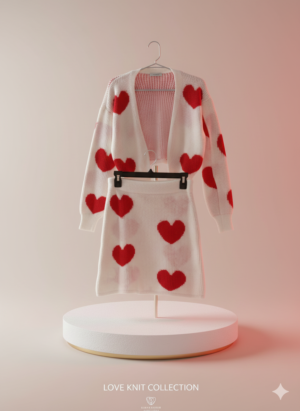 Women’s Heart Print Cardigan & Skirt Set – Cozy, Chic & Stylish