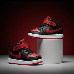 Nike Toddler High-Top Sneakers – Black & Red Velcro Strap Shoes