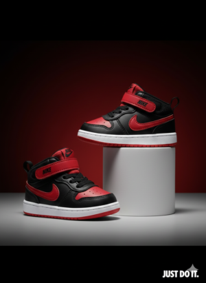 Nike Toddler High-Top Sneakers – Black & Red Velcro Strap Shoes