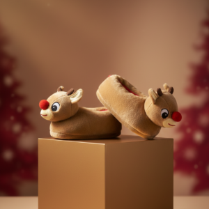 Toddler Reindeer Plush Slippers – Cozy Holiday Indoor Shoes