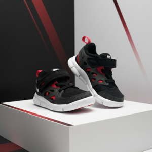 Toddler Velcro Athletic Sneakers – Black & Red Lightweight Everyday Shoes