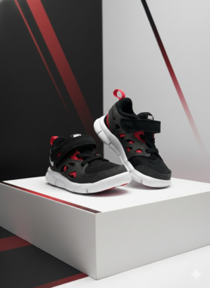 Toddler Velcro Athletic Sneakers – Black & Red Lightweight Everyday Shoes