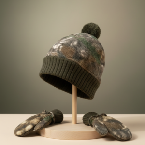 Toddler Camo Knit Beanie & Mittens Set – Warm Winter Hat with Matching Gloves