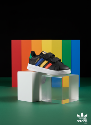 Toddler Velcro Sneakers – Black with Multicolor Stripe Design