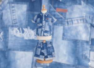 Toddler Denim Patchwork Button-Up Shirt & Shorts Set – Stylish Two-Piece Outfit