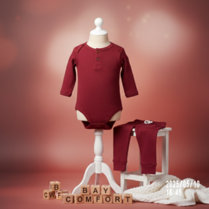 Baby Comfort Ribbed Bodysuit & Pants Set – Burgundy Red | Soft Everyday Essential