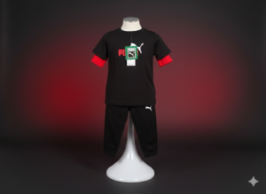 Puma Kids Two-Piece Outfit Set – Black & Red Logo Tee with Matching Joggers