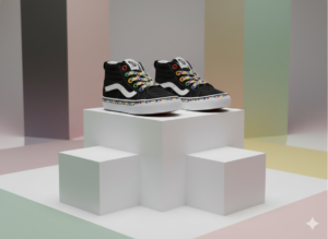 Kids High-Top Skate Sneakers – Black with Multicolor Eyelets & Patterned Sole