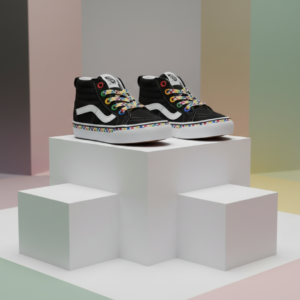 Kids High-Top Skate Sneakers – Black with Multicolor Eyelets & Patterned Sole