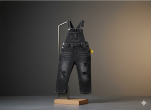 Kids Black Distressed Denim Overalls