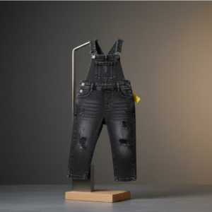 Kids Black Distressed Denim Overalls