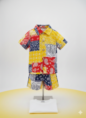 Toddler Patchwork Button-Down Shirt & Shorts Set