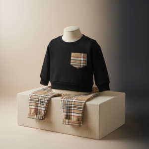 Kids Black Sweatshirt & Plaid Pants Outfit Set