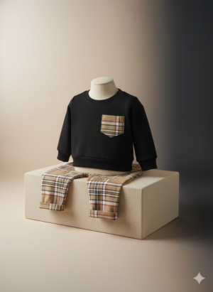 Kids Black Sweatshirt & Plaid Pants Outfit Set