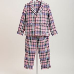 Kids Pink Plaid Set – Long Sleeve Button-Up Top & Matching Pants