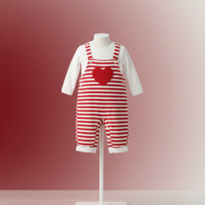 Baby Unisex Red & White Stripe Heart Romper Set