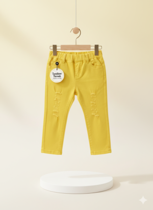 Kids Yellow Distressed Stretch Pants