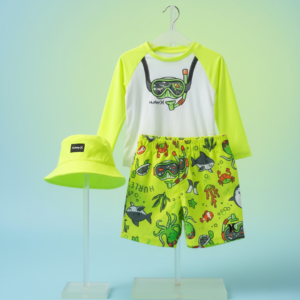 Kids 3-Piece Snorkel Swim Set – Rash Guard, Swim Shorts & Bucket Hat