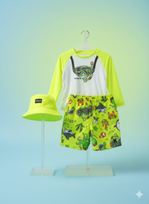 Kids 3-Piece Snorkel Swim Set – Rash Guard, Swim Shorts & Bucket Hat