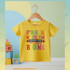 Pre-K Where the Adventure Begins – Kids Graphic Tee (Yellow)