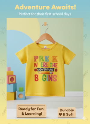 Pre-K Where the Adventure Begins – Kids Graphic Tee (Yellow)