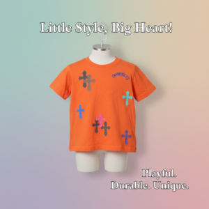 Faith-inspired design featuring colorful crosses to remind little ones they are loved, protected, and guided.
