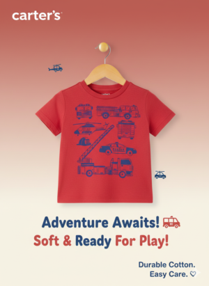 Kids Construction Vehicles Graphic T-Shirt (Red)