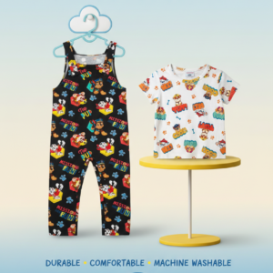 Kids Cartoon Dungaree & T-Shirt Outfit Set