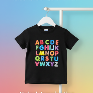 Kids Alphabet Learning Graphic T-Shirt – Colorful ABC Print, Black