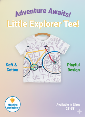 Little Explorer Bicycle Tee – Soft Cotton Graphic T-Shirt for Toddlers & Kids