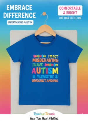 Kids Autism Awareness T-Shirt – “I’m Not Misbehaving, I Have Autism” (Blue)