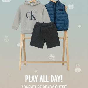 Toddler 3-Piece Adventure Outfit Set – Hoodie, Puffer Vest & Shorts