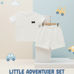 Little Adventurer Toddler Set – Soft White T-Shirt & Matching Shorts