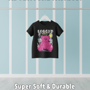 Kids “Legend” Graphic T-Shirt – Black Tee with Pink Bear Design