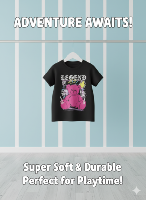 Kids “Legend” Graphic T-Shirt – Black Tee with Pink Bear Design