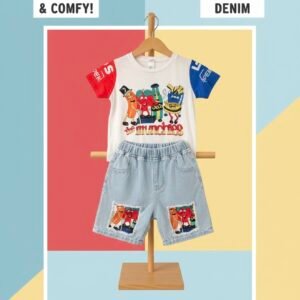 The Munchies Collection Toddler Outfit – T-Shirt & Denim Shorts Set